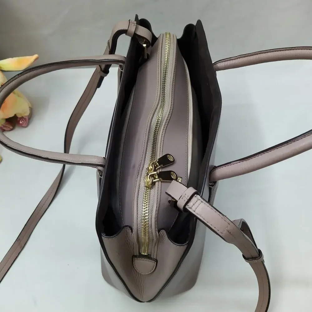 Radley London Gray Leather Double Handles Zipper Closure Satchel Bag